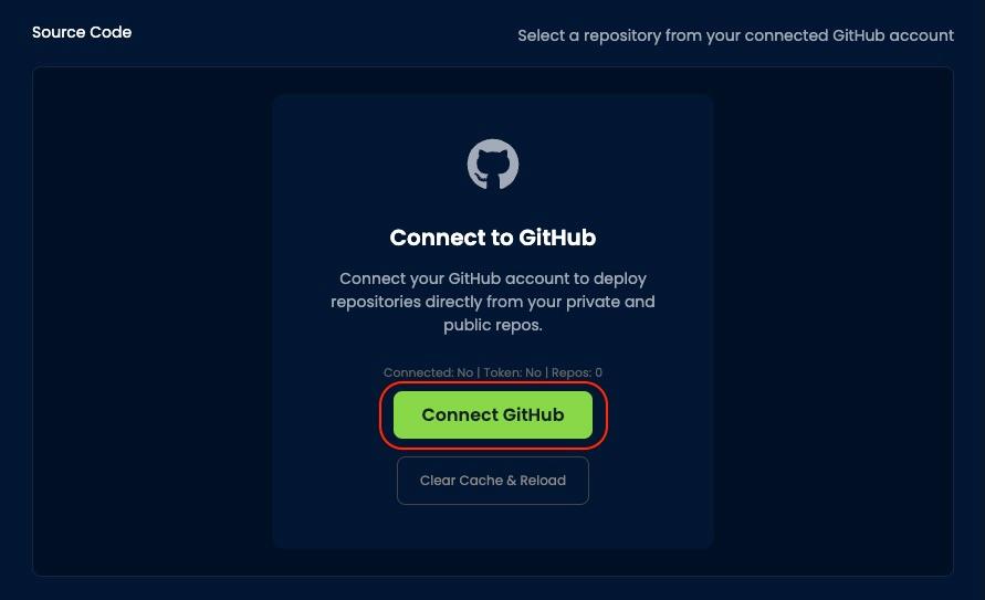 GitHub repository selection interface